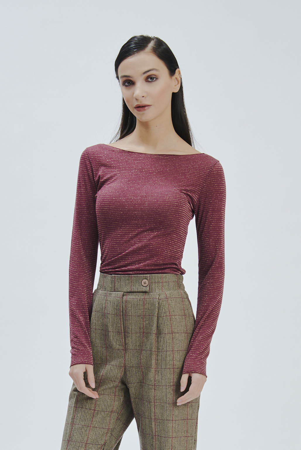 CASHMERE BLEND T-SHIRT WITH LUREX STRIPE