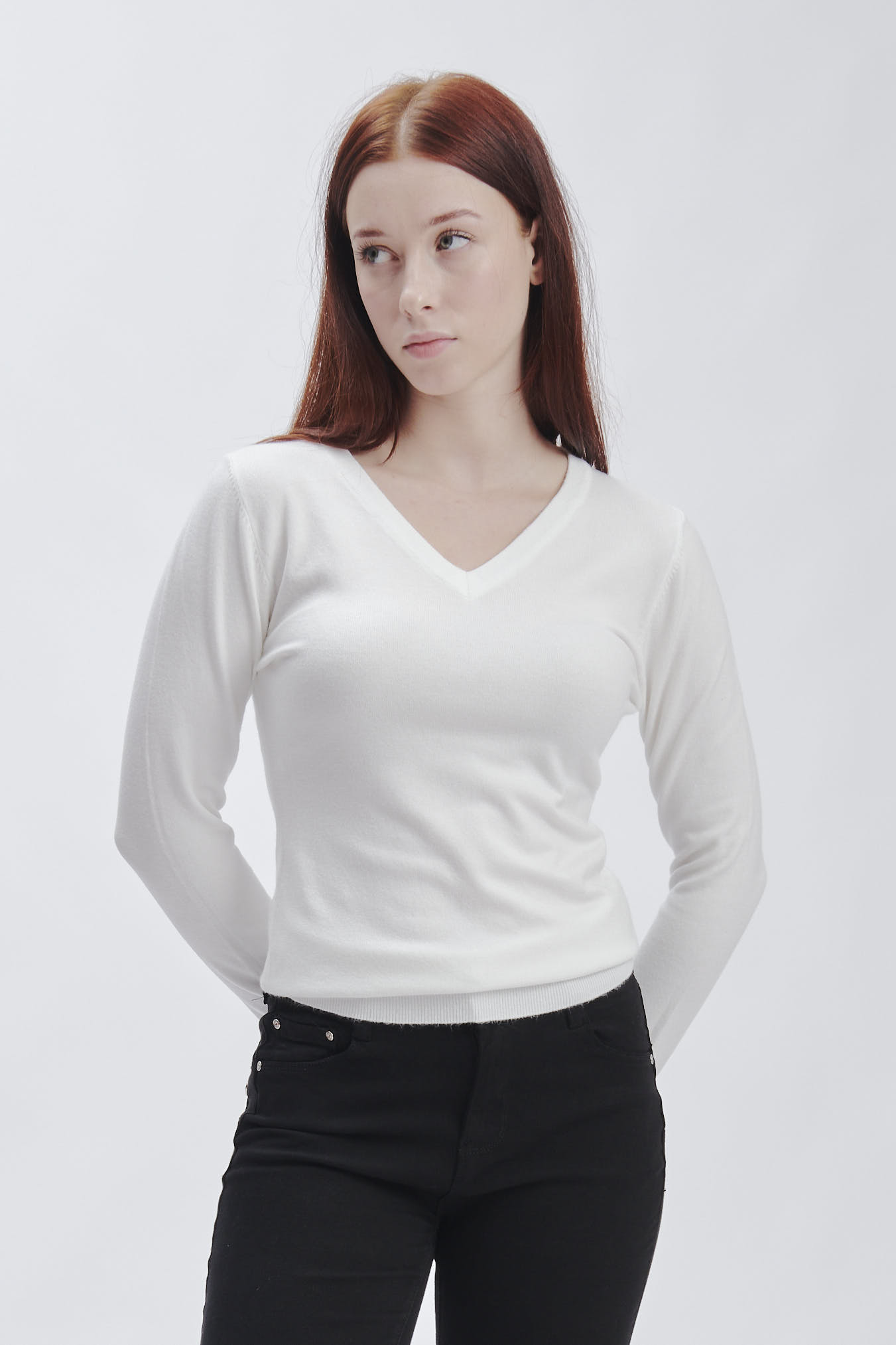 FD008-V-HALSAUSSCHNITT-ML-VISKOSE-F12-CREME-52 PULLOVER MIT V-AUSSCHNITT |