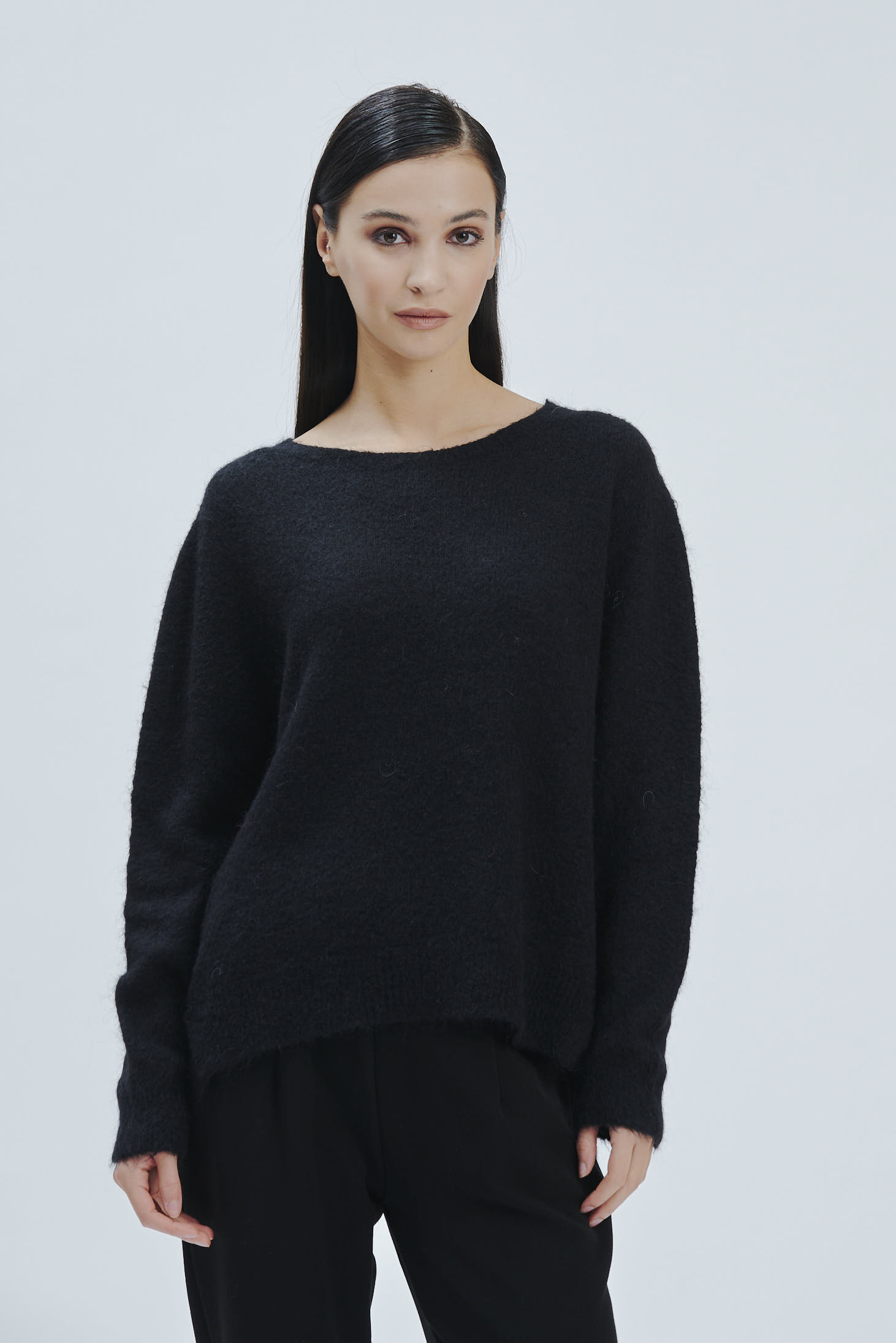 FD021-GIRO-MOHER-BLEND-BLACK-360 MOHAIR WOOL SWEATER |