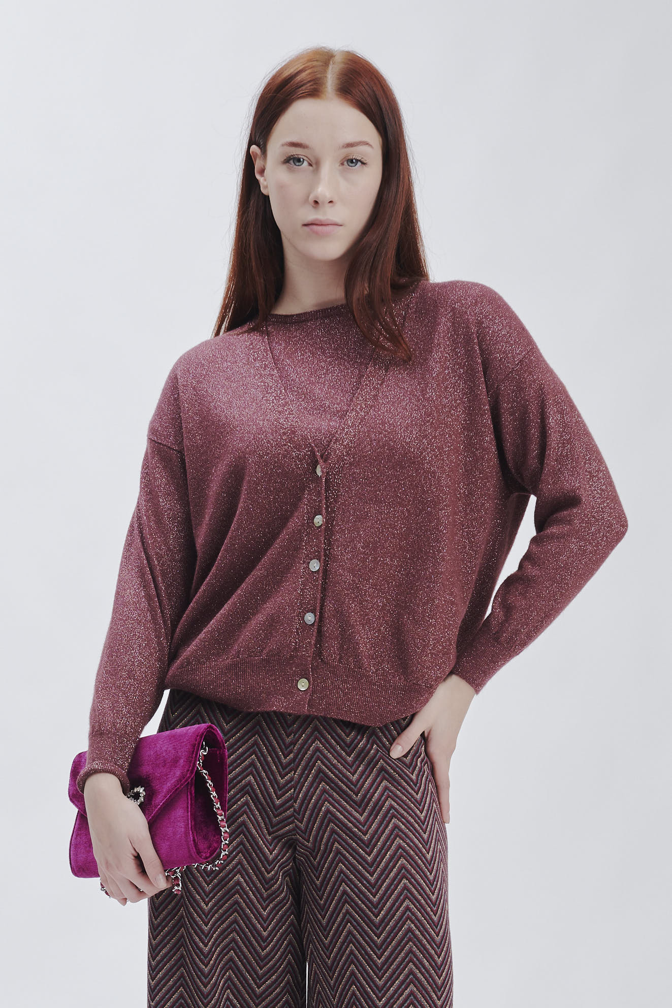 FD024-CARDIGAN-VISCOSE-LUREX-BORDEAUX-149 LUREX VISCOSE CARDIGAN |