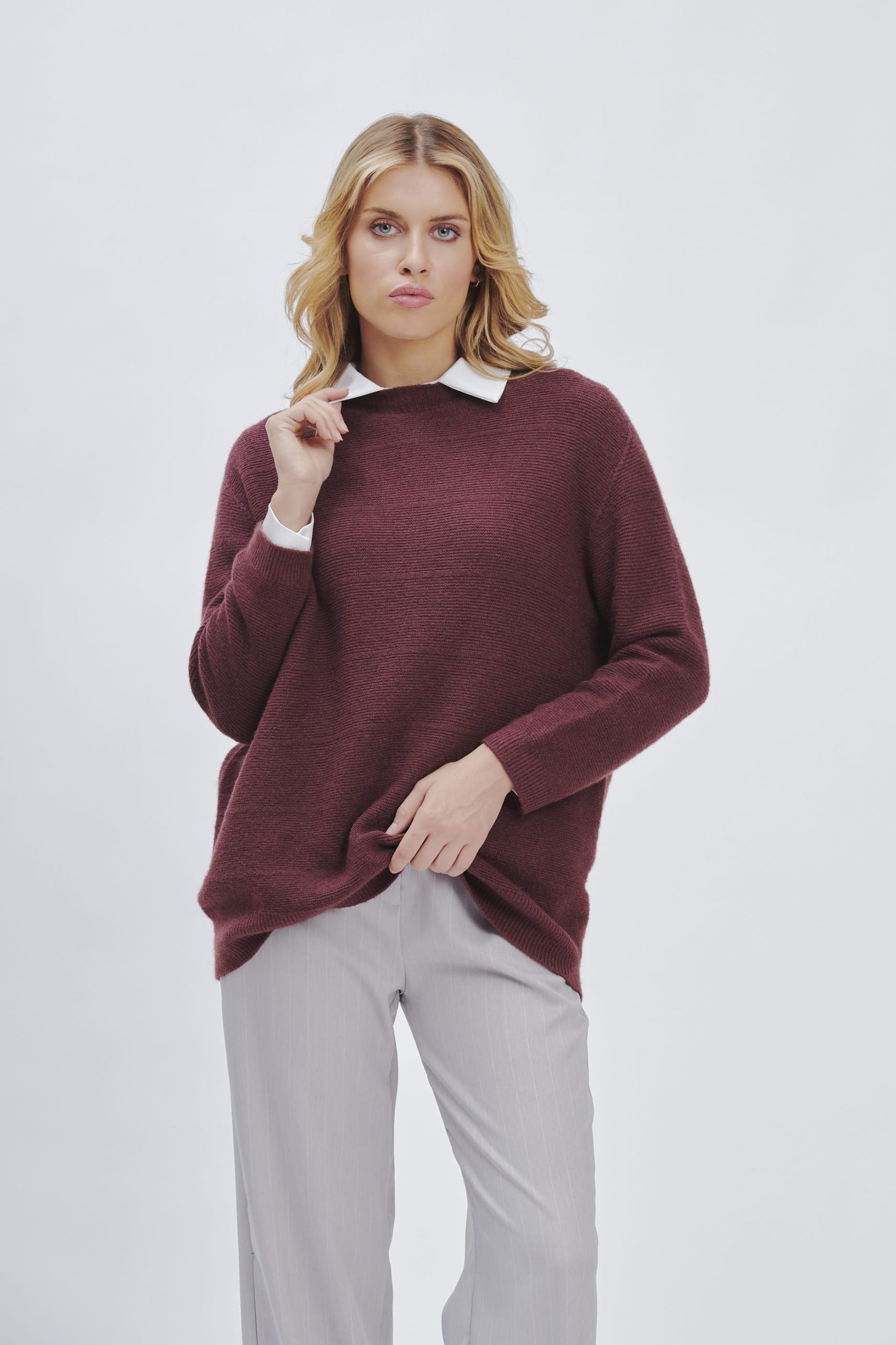 FD032_GIRO-VISCOSE-STRIPES-LARGHE_BORDEAUX-640 RIBBED OVERSIZED SWEATER |