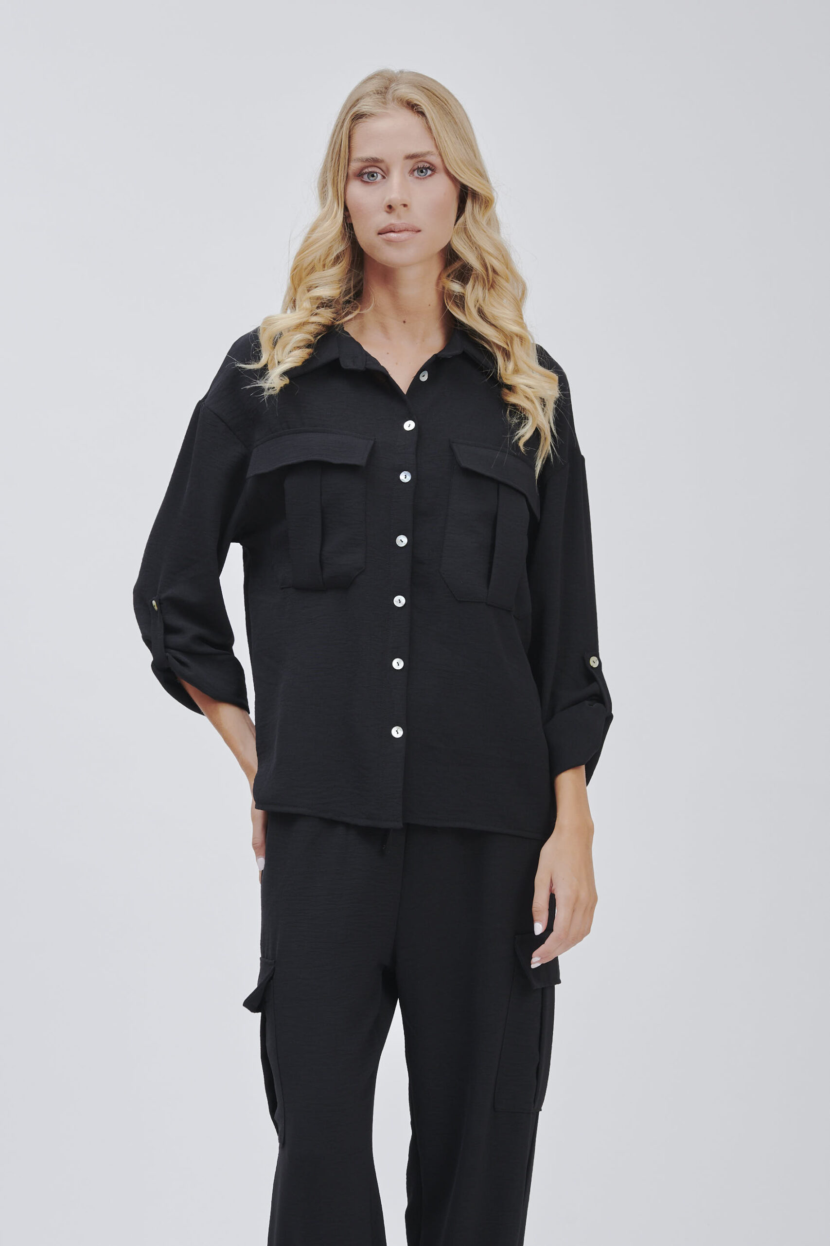 FD094-CAMICIA-T.MOSSO-CON-TASCONI-NERO-1053 CAMICIA CON TASCONI |