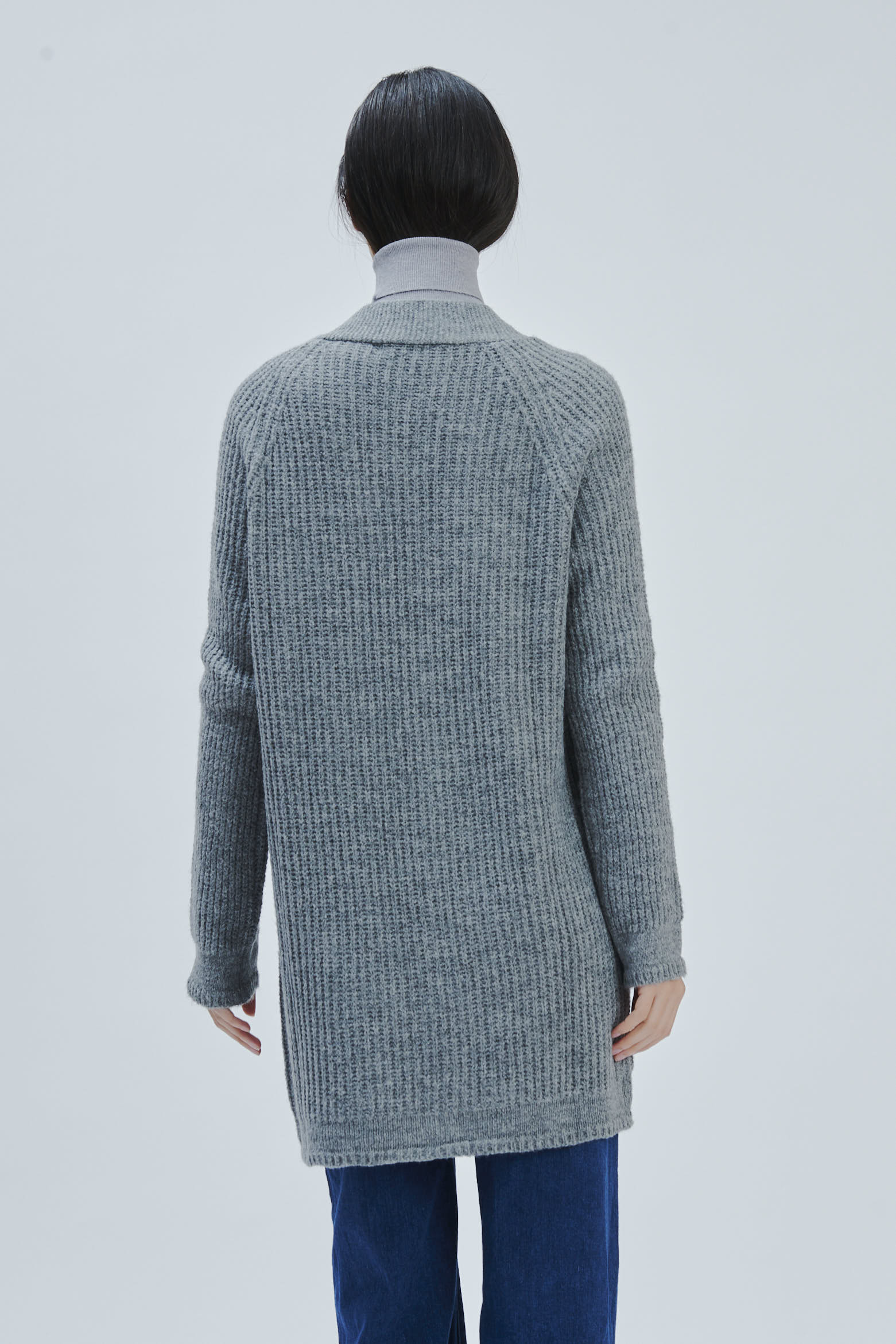 FD156-STRICKJACKE-PUNKT-KOLBEN-GRAU-571 OFFENE STRICKJACKE |