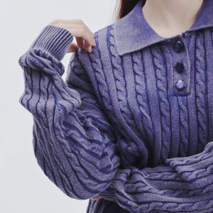FD169-BRUSH-BRAIDS-STONE-WASHED-BREAKS-BLUE-233 KNITTED POLO SHIRT WITH CABLE KNIT |