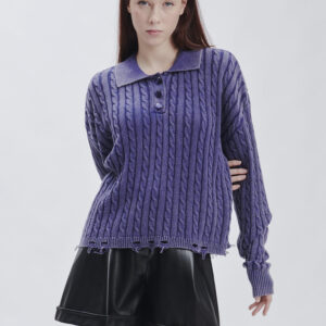 FD169-BRAIDED-STONE-WASHED-BREAKS-BLUE-235 KNITTED POLO SHIRT WITH CABLE KNIT |