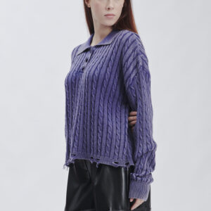 FD169-BRUSH-BRAIDS-STONE-WASHED-BREAKS-BLUE-236 KNITTED POLO SHIRT WITH CABLE KNIT |