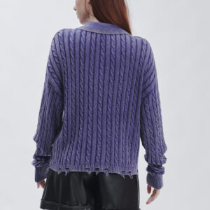 FD169-BRUSH-BRAIDS-STONE-WASHED-BREAKS-BLUE-237 KNITTED POLO SHIRT WITH CABLE KNIT |