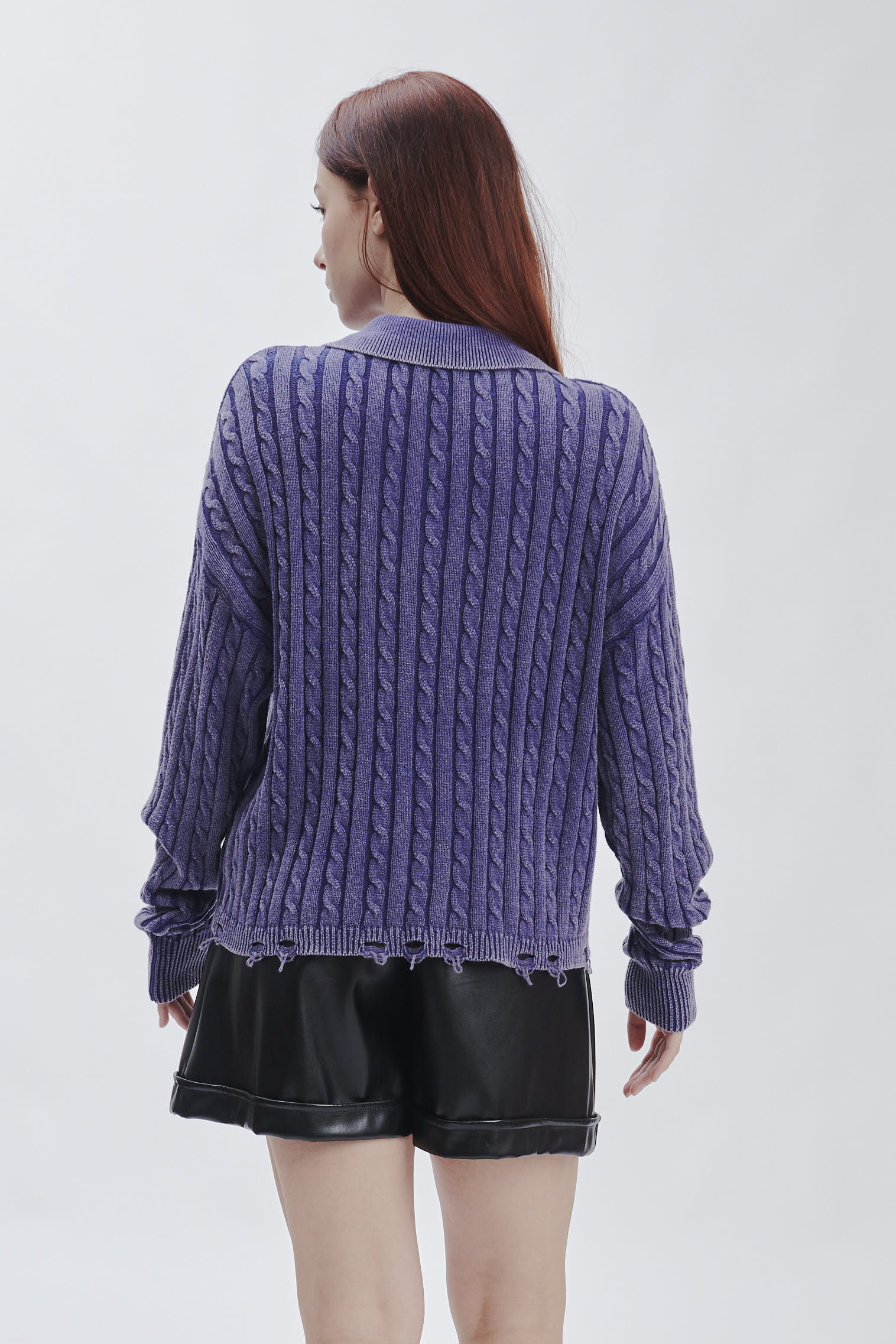 FD169-BRUSH-BRAIDS-STONE-WASHED-BREAKS-BLUE-237 KNITTED POLO SHIRT WITH CABLE KNIT |