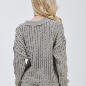 FD169-PRONG-BRAIDS-STONE-WASHED-BREAKS-GREY-1754 KNITTED POLO SHIRT WITH CABLE KNIT |