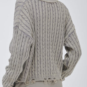 FD169-BRUSH-BRAIDS-STONE-WASHED-BREAKS-GREY-1755 KNITTED POLO SHIRT WITH CABLE KNIT |