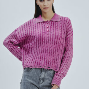 FD169-BRUSH-BRAIDS-STONE-WASHED-BREAKS-RED-MAGENTA-588 KNITTED POLO SHIRT WITH CABLE KNIT |