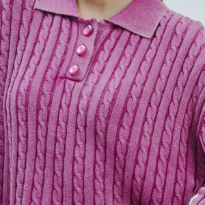 FD169-BRAIDED-STONE-WASHED-BROKEN-RED-MAGENTA-589 KNITTED POLO SHIRT WITH CABLE KNIT |