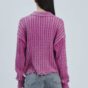 FD169-BRUSH-BRAIDS-STONE-WASHED-BREAKS-RED-MAGENTA-590 KNITTED POLO SHIRT WITH CABLE KNIT |