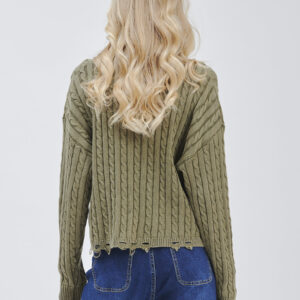 FD169-BRUSH-BRAIDS-STONE-WASHED-BREAKS-GREEN-1777 KNITTED POLO SHIRT WITH CABLE KNIT |