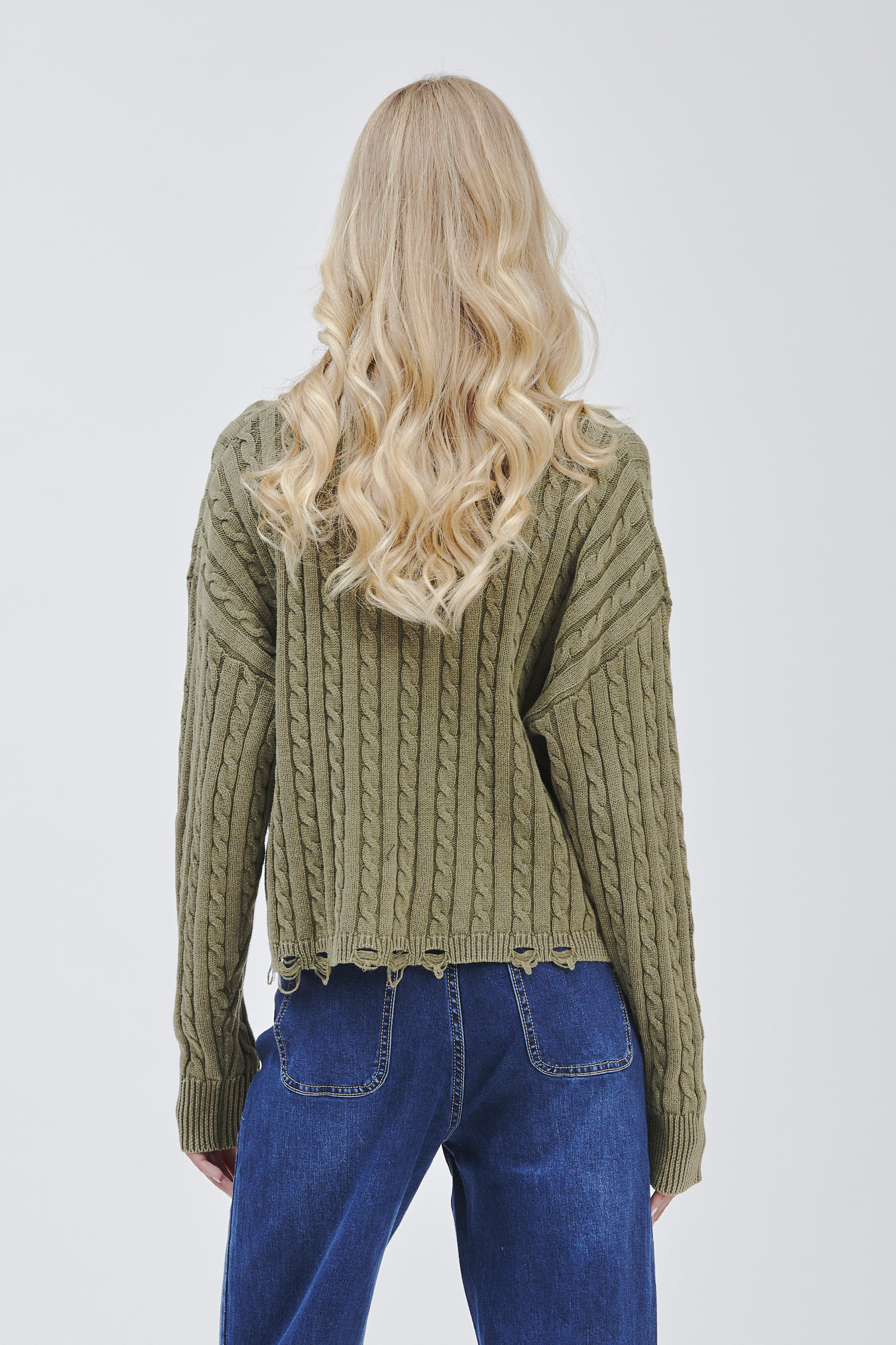 FD169-BRUSH-BRAIDS-STONE-WASHED-BREAKS-GREEN-1777 KNITTED POLO SHIRT WITH CABLE KNIT |