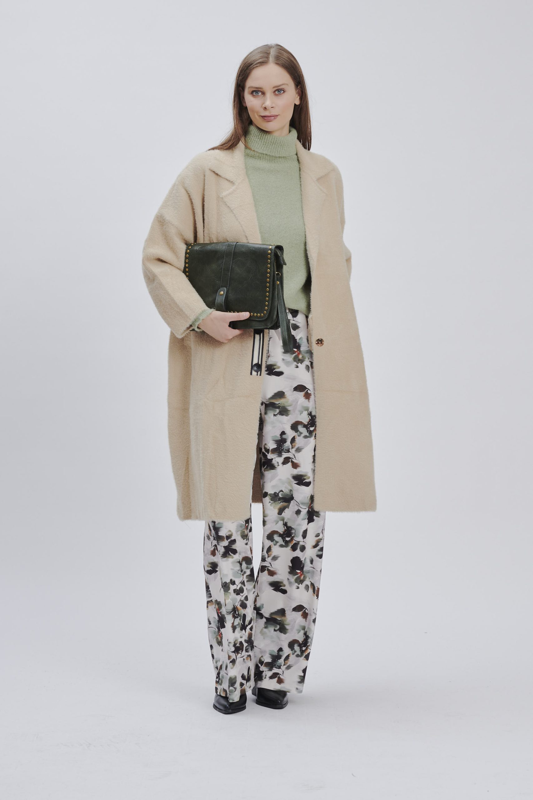 FD173-COAT-OVER-VISCOSE-TAPE-CAMEL-897 PALAZZO TROUSERS WITH FLORAL PRINT |