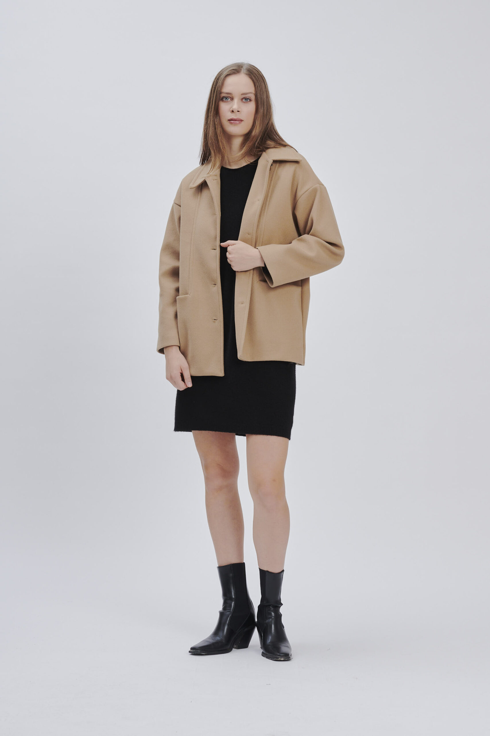 FD177-CAMEL-CLOTH-SHORT-COAT-948 SHORT CLOTH COAT |
