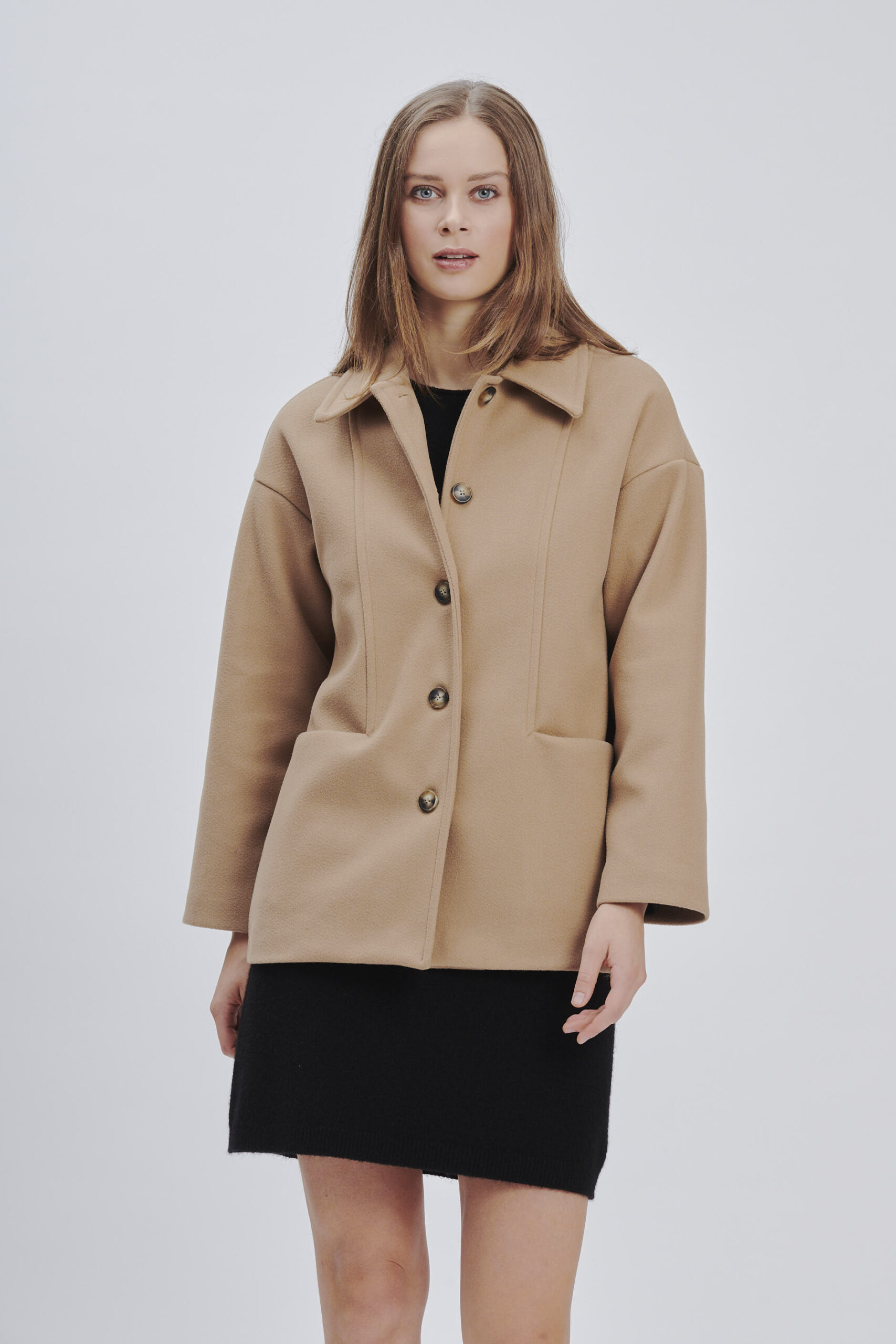 FD177-CAMEL-SHORT-COAT-CLOTH-950 SHORT CLOTH COAT |