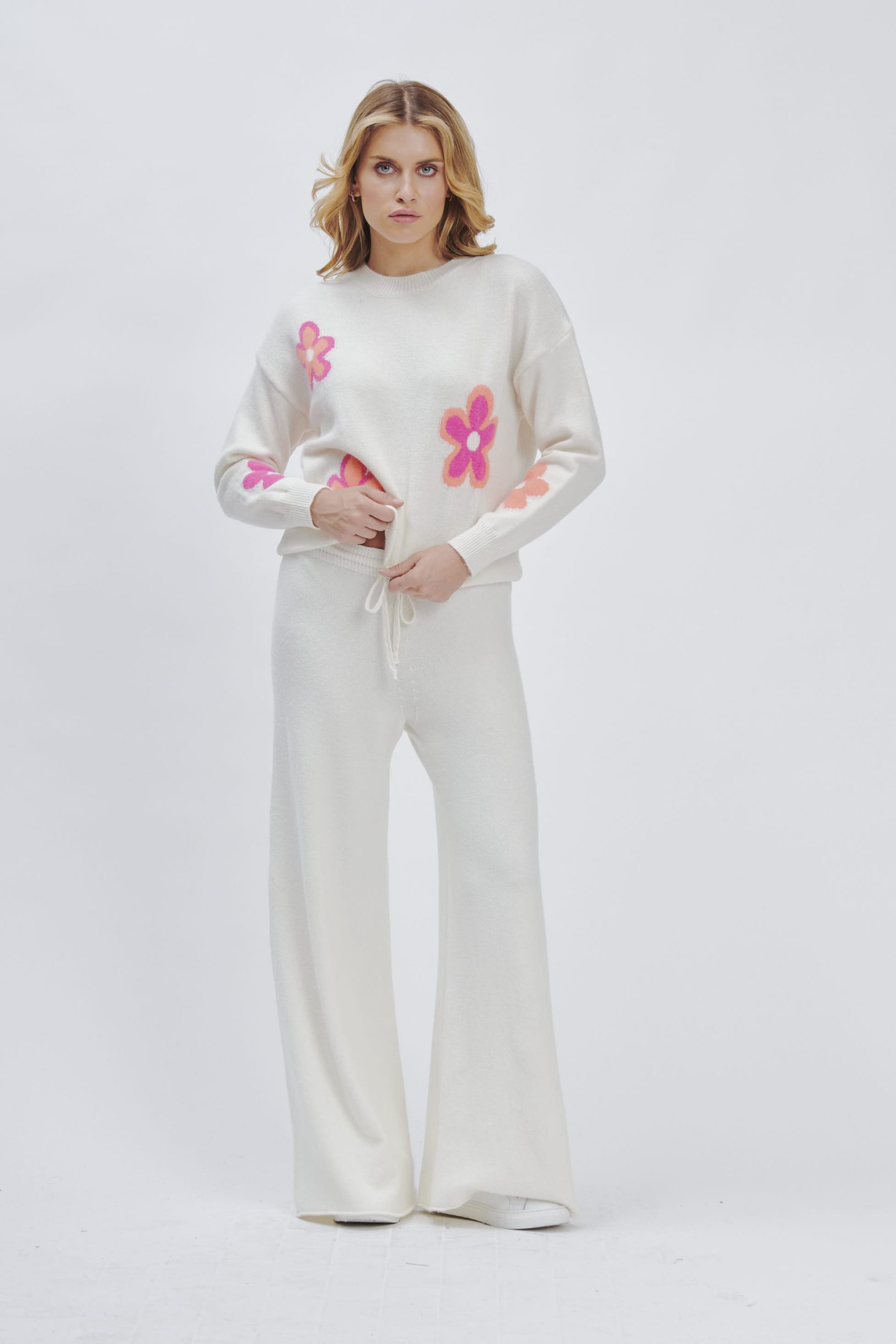 FD214_GIRO-ML-JACQUARD-FLOWERS-FLUO_BIANCO-1949 KNITTED PALAZZO TROUSERS |