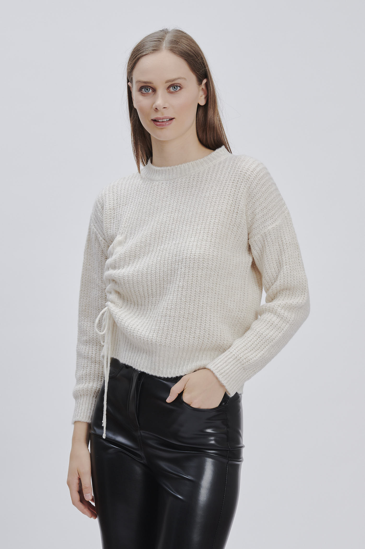 FD221-MAGLIA-COULISSE-PANNA-1117-1 GATHERED SWEATER |