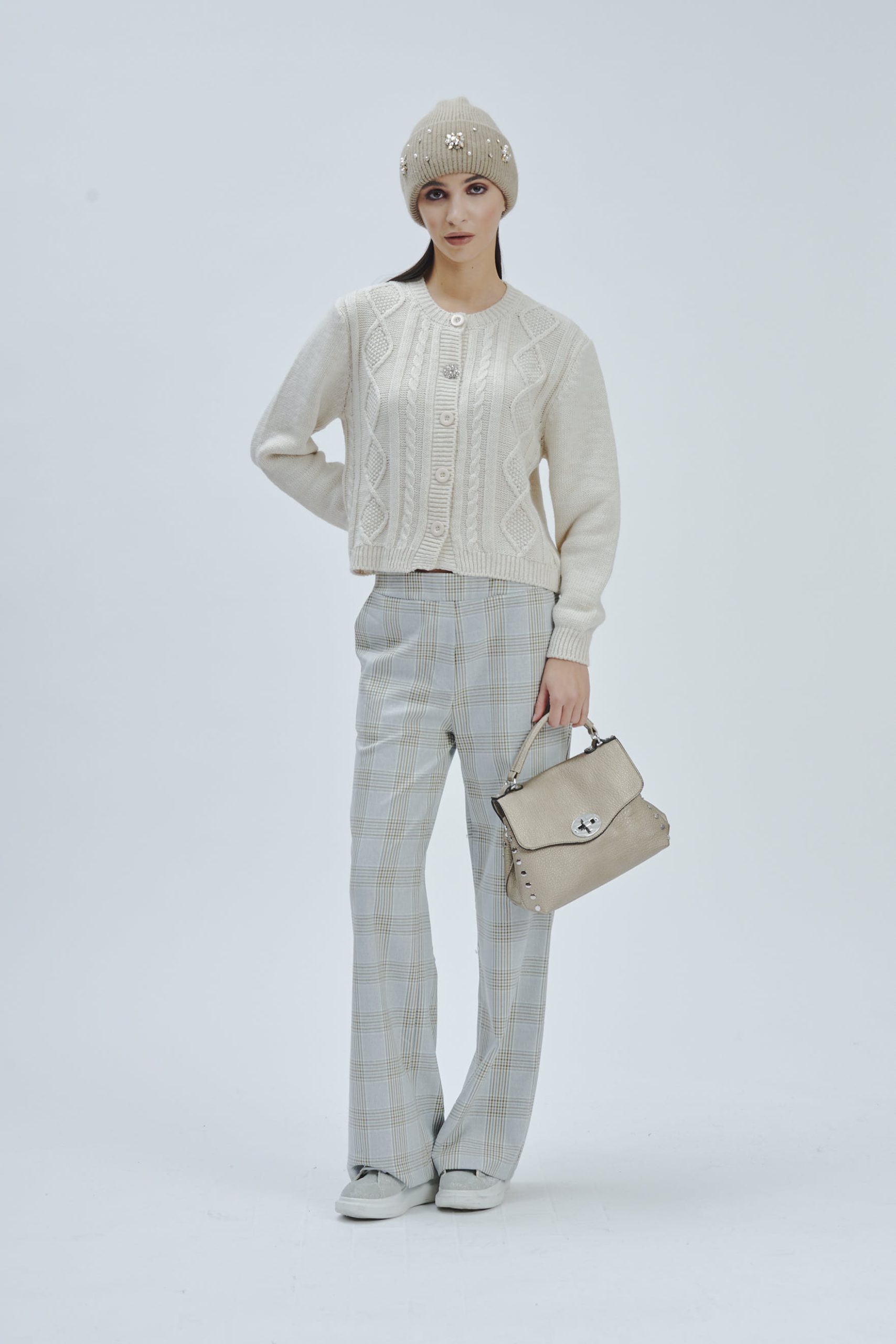 FD222-STRICKJACKE-ZÖPFE-KNÖPFE-JUWEL-CREME-689 PALAZZO QUADRO HOSE |