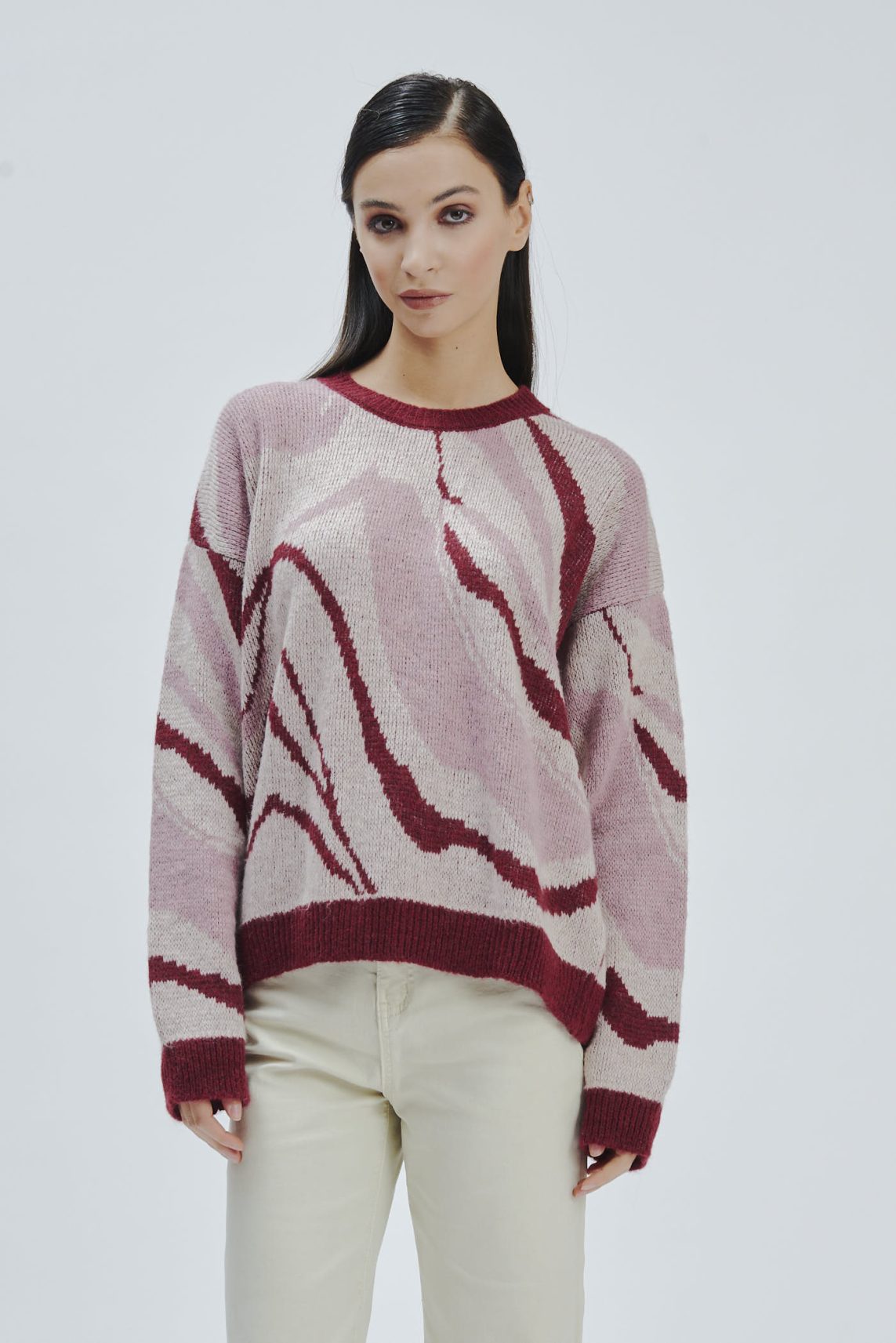 JACQUARD-PULLOVER MIT RUNDHALSAUSSCHNITT AUS MARMOR