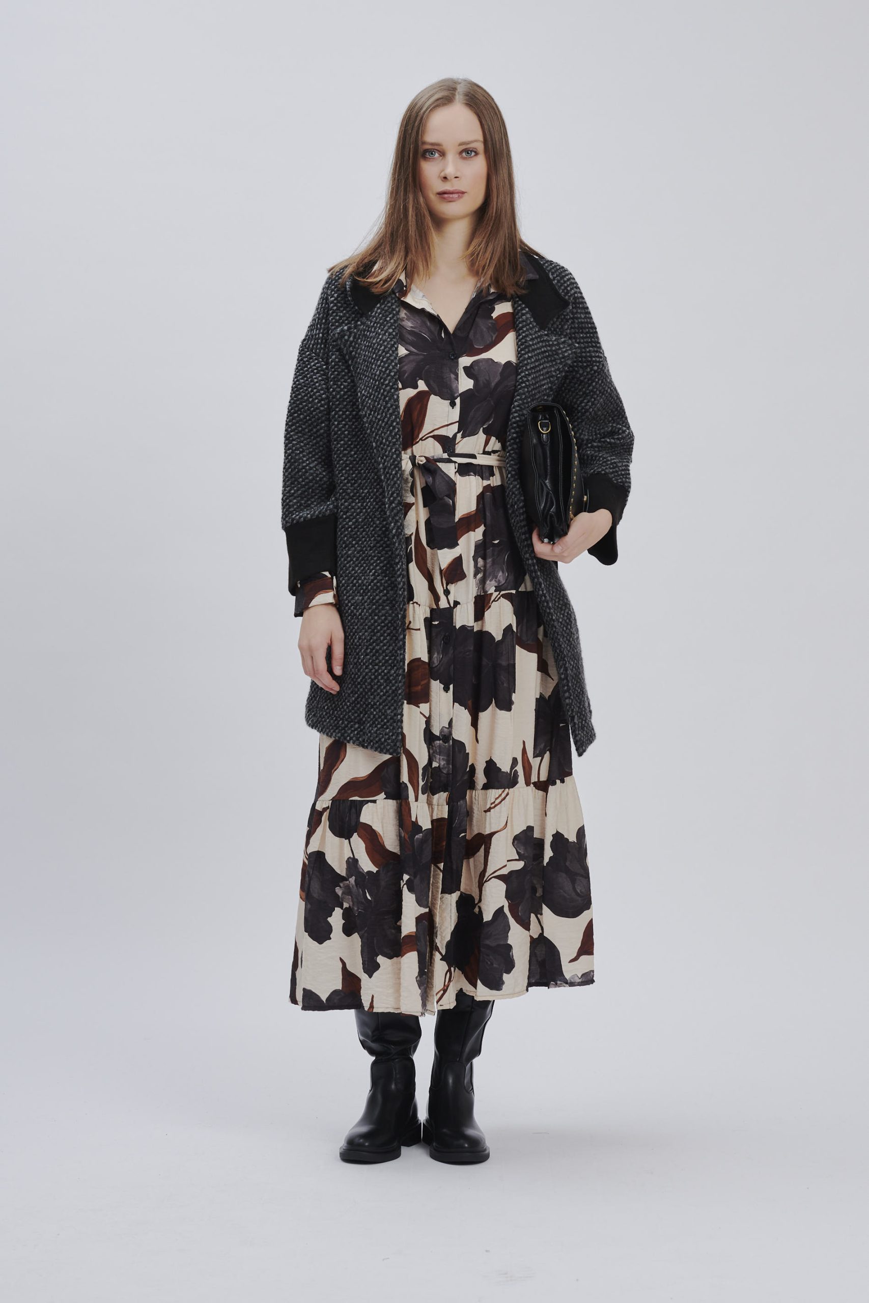 FD234-LONG-COAT-RESCA-CUFF-BLACK-1104 LONG COAT WITH CUFFS |