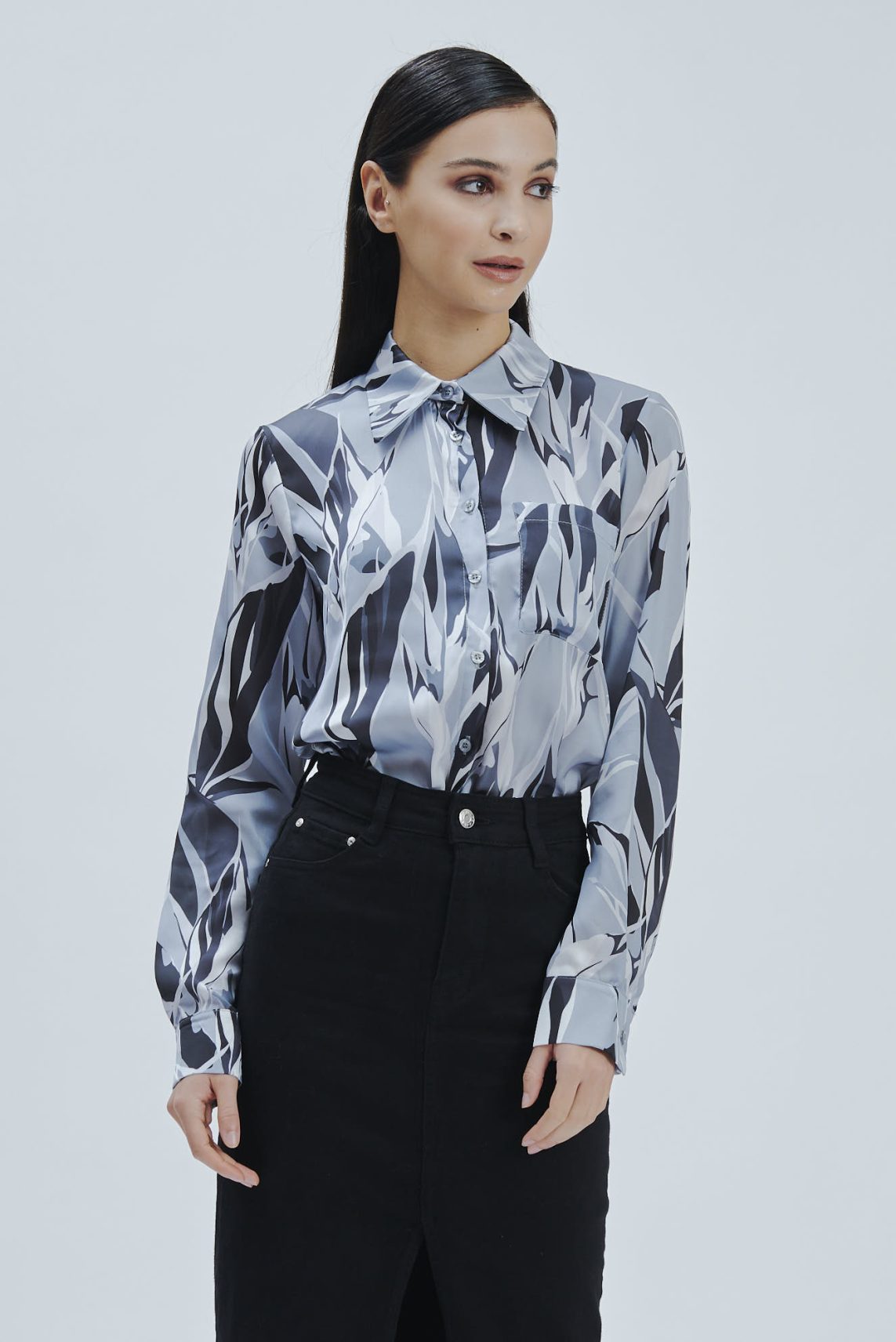 SATIN SHIRT WITH ABSTRACT PRINT