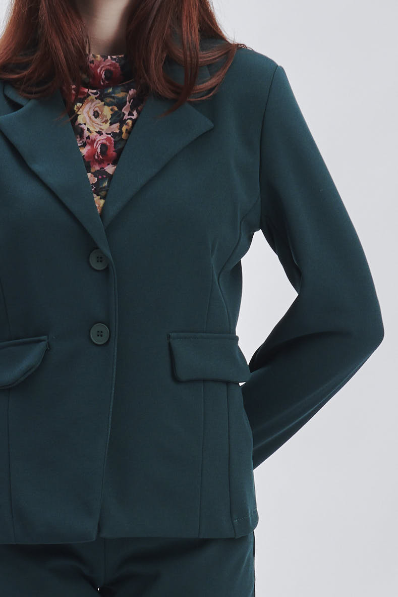 FD248-JACKET-SC-CREPE-DARK-GREEN-590 TWO-BUTTON CREPE JACKET |