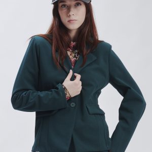 FD248-JACKET-SC-CREPE-DARK-GREEN-592 TWO-BUTTON CREPE JACKET |
