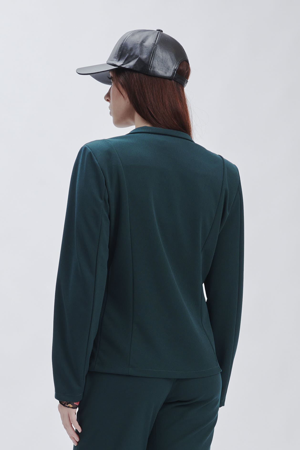 FD248-JACKET-SC-CREPE-DARK-GREEN-597 TWO-BUTTON CREPE JACKET |