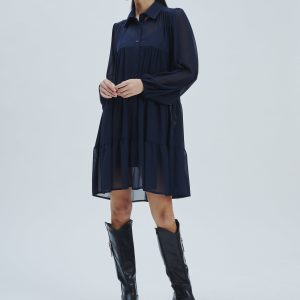 FD274-KLEID-ML-VOLANTS-GEORGETTE-BLAU-759 KLEID AUS GEORGETTE MIT RÜSCHEN |