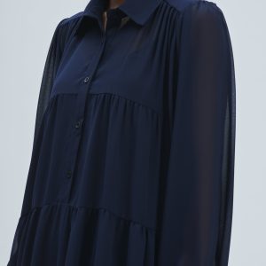 FD274-KLEID-ML-RÜSCHEN-GEORGETTE-BLAU-762-1 KLEID AUS GEORGETTE MIT RÜSCHEN |