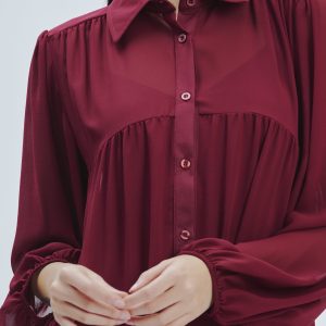 FD274-KLEID-ML-VOLANTS-GEORGETTE-BORDEAUX-753 KLEID AUS GEORGETTE MIT RÜSCHEN |
