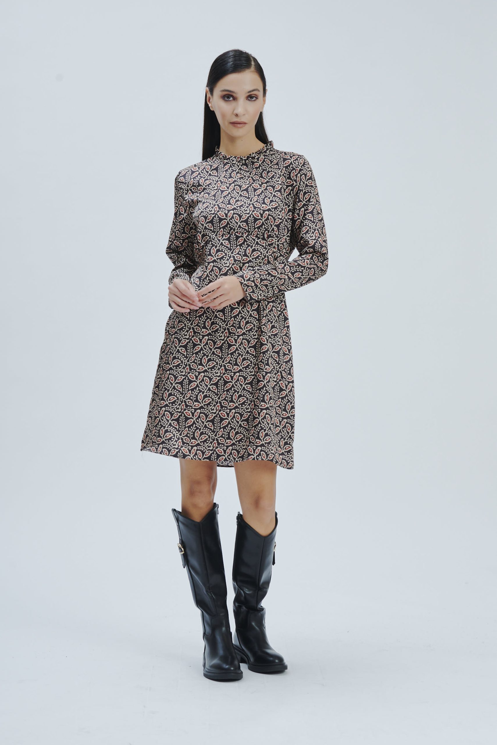 FD328-MIDI-ST-ETHNIC-DRESS-BLACK-875 ETHNIC PRINT DRESS |