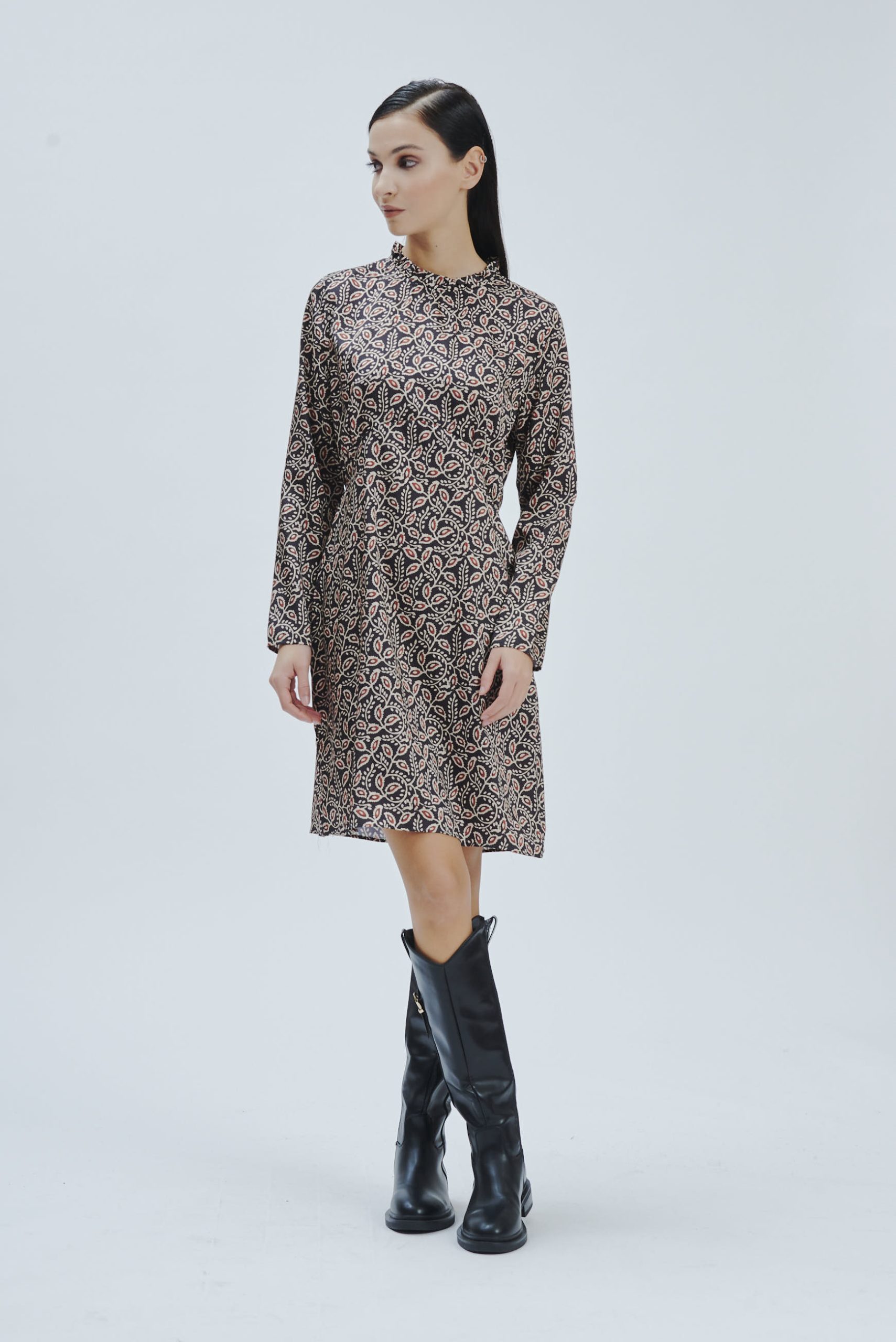 FD328-MIDI-ST-ETHNIC-DRESS-BLACK-878 ETHNIC PRINT DRESS |