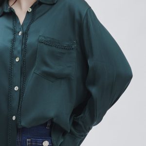 FD354-SHIRT-SATIN-WITH-LACE-GREEN-802 SATIN SHIRT WITH LACE |