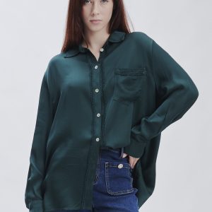 FD354-SATIN-SHIRT-WITH-LACE-GREEN-806 SATIN SHIRT WITH LACE |