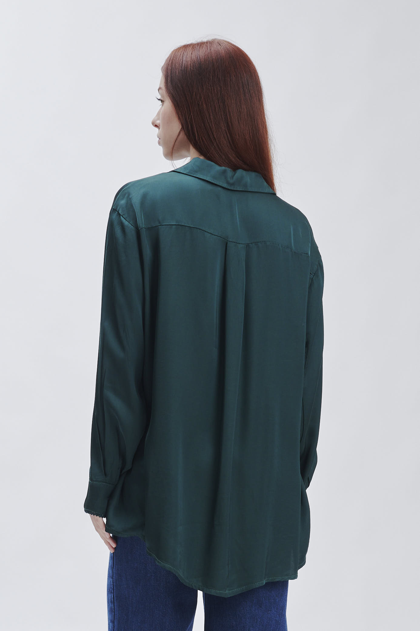 FD354-SHIRT-SATIN-WITH-LACE-GREEN-808 SATIN SHIRT WITH LACE |