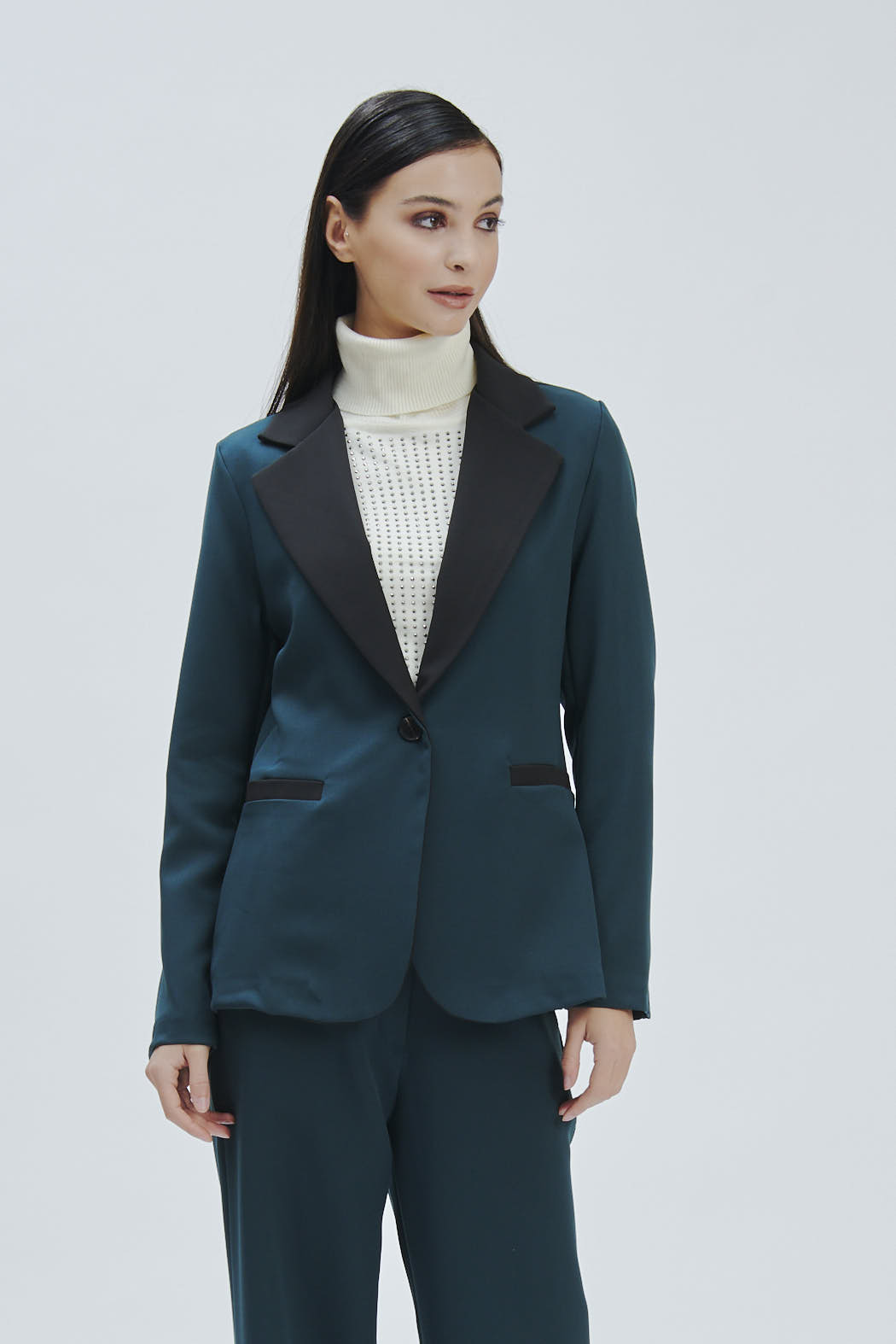 FD370-TECHNICAL-TEX-JACKET-BICOL-GREEN-532 TWO-TONE ONE-BUTTON JACKET |