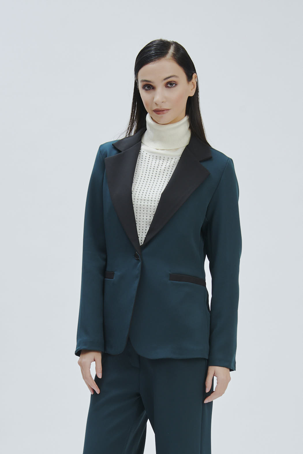 FD370-TECHNICAL-TEX-JACKET-BICOL-GREEN-536 TWO-TONE ONE-BUTTON JACKET |