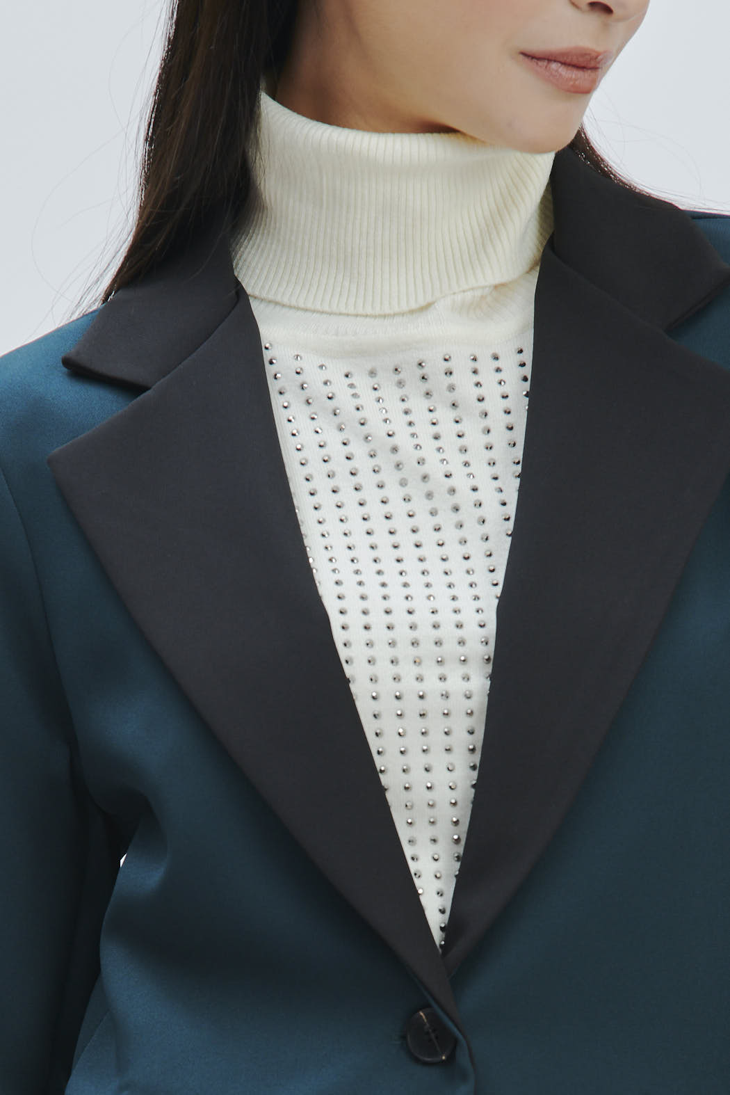 FD370-TECHNICAL-TEX-JACKET-BICOL-GREEN-537 TWO-TONE ONE-BUTTON JACKET |