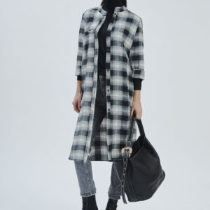 FD373-DRESS-LUMGO-CHECK-BLACK-558 LONG CHECK SHIRT DRESS |