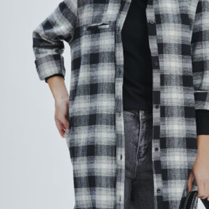 FD373-DRESS-LUMGO-CHECK-BLACK-561 LONG CHECK SHIRT DRESS |