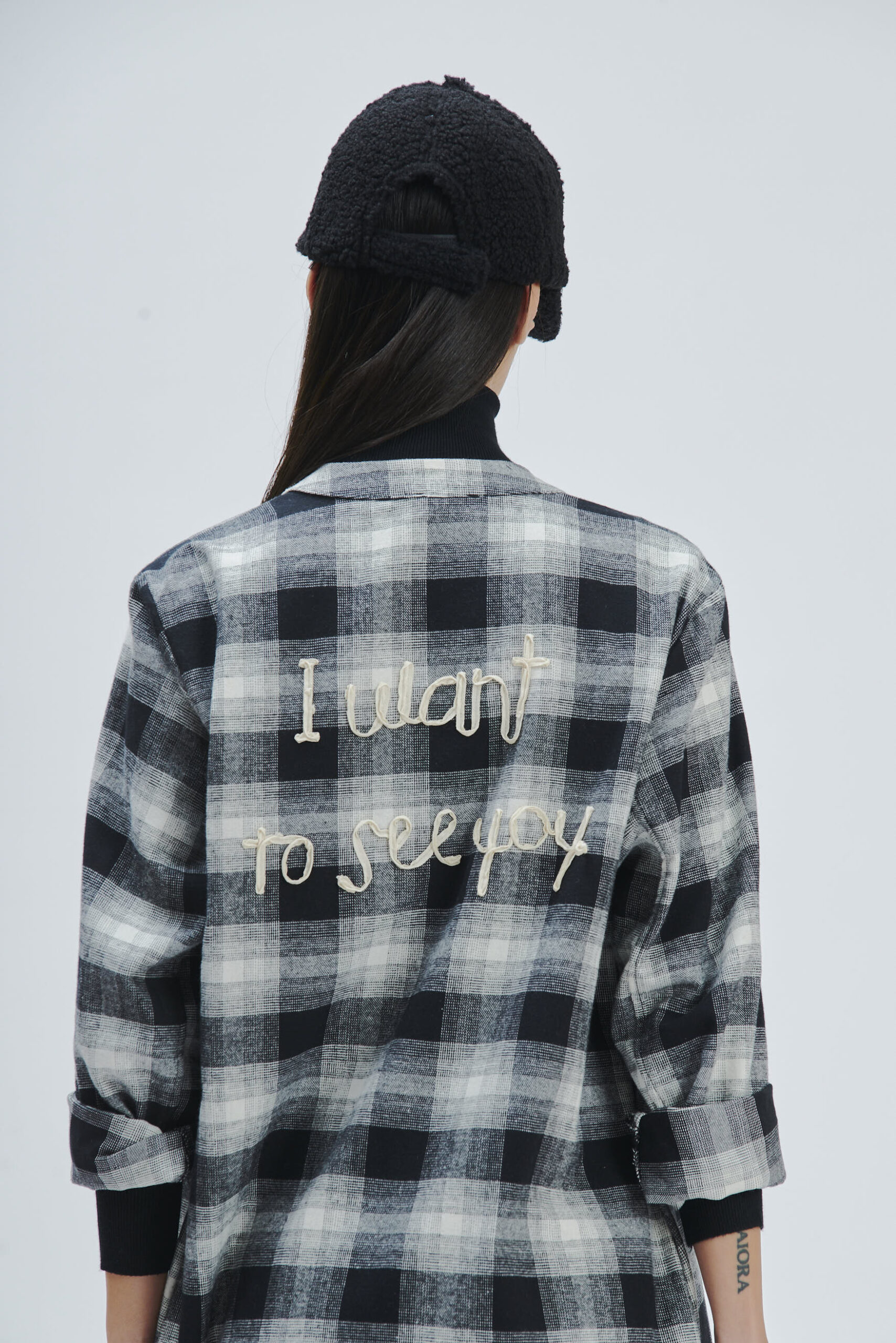 FD373-DRESS-LUMGO-CHECK-BLACK-563 LONG CHECK SHIRT DRESS |