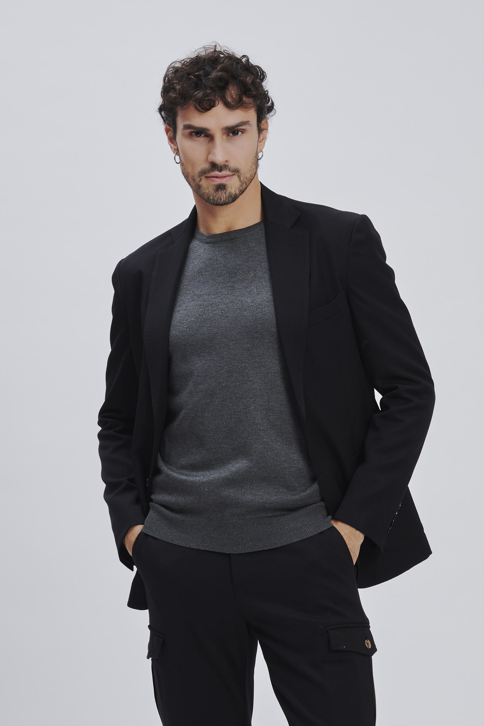 FU088-COOL-EFFECT-JACKET-BLACK-WOOL-651 SLIM TWO-BUTTON JACKET |