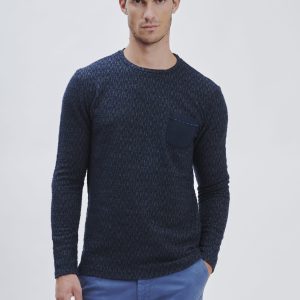 FU146_PARICOLLO-ML-CON-TASCHINO_NAVY-2076 LONG-SLEEVED CREWNECK SWEATER WITH POCKET |