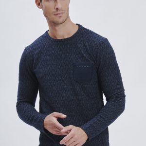 FU146_PARICOLLO-ML-CON-TASCHINO_NAVY-2078 LONG-SLEEVED CREWNECK SWEATER WITH POCKET |