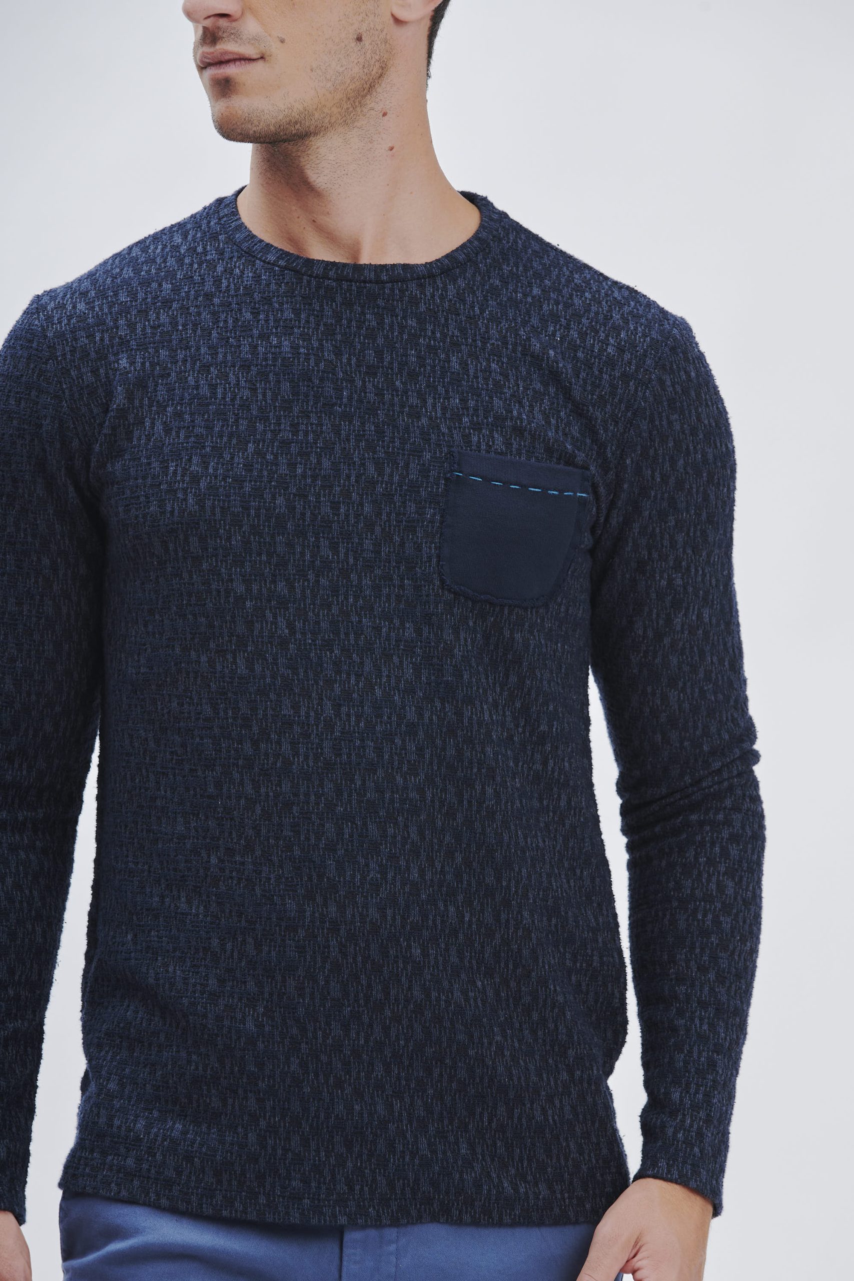 FU146_PARICOLLO-ML-CON-TASCHINO_NAVY-2080 LONG-SLEEVED CREWNECK SWEATER WITH POCKET |