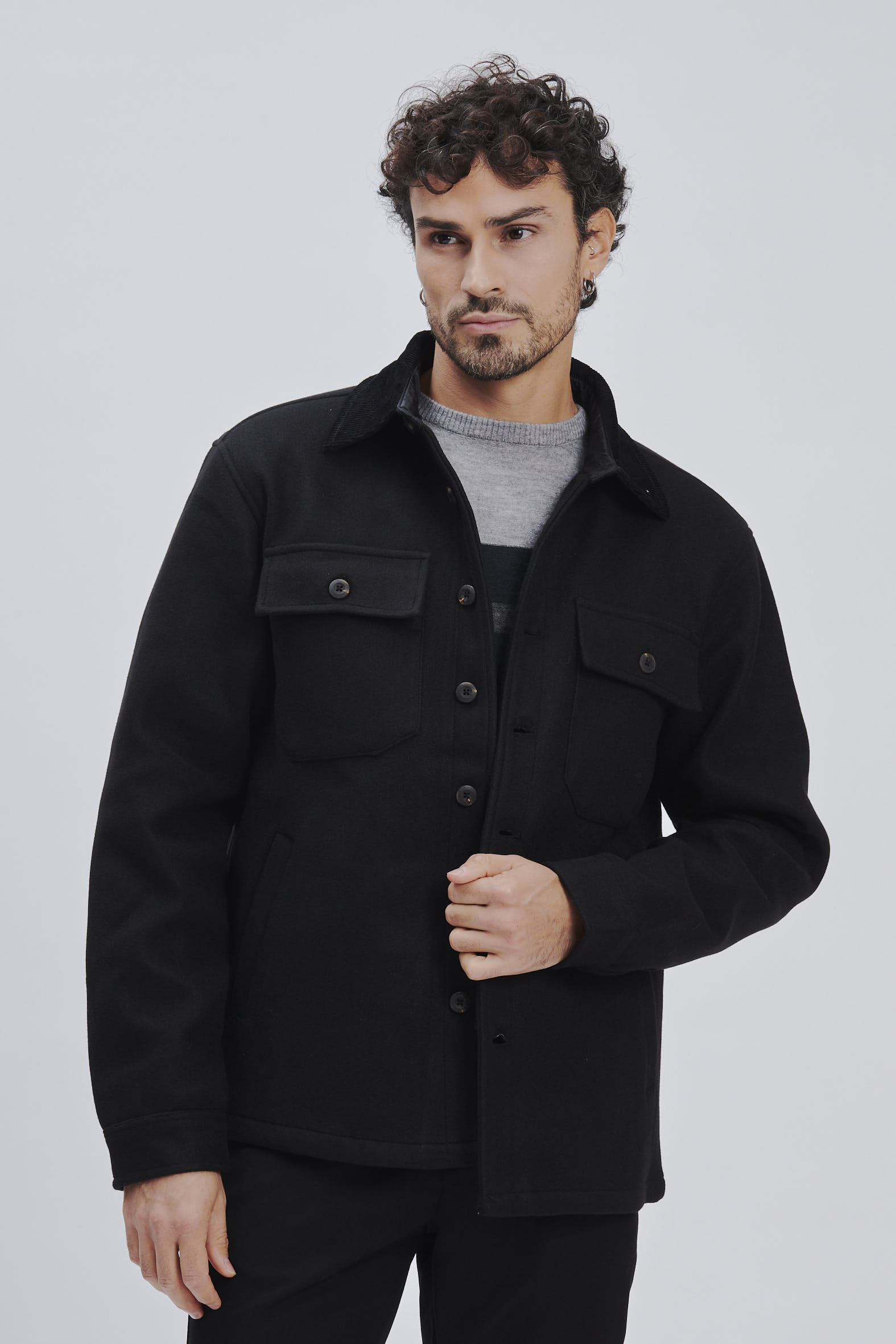 FU179-OVERSHIRT-PANNO-NERO-1574 CAPPOTTO CAMICIA |